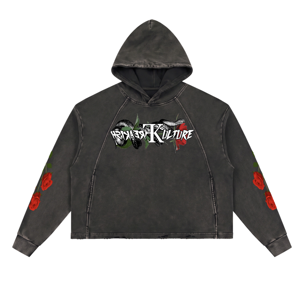 Vintage Washed Frayed-Hem Hoodie