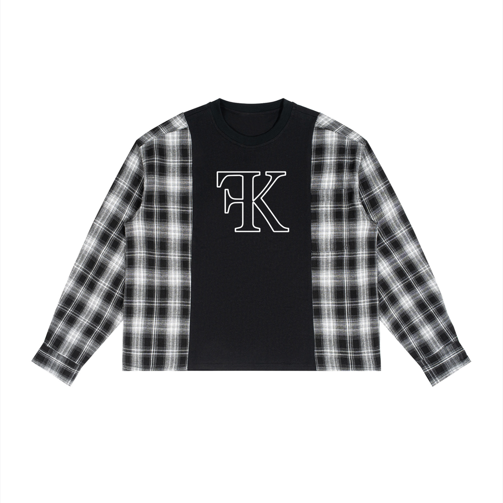 Unisex Plaid Panel Long Sleeve T-Shirt