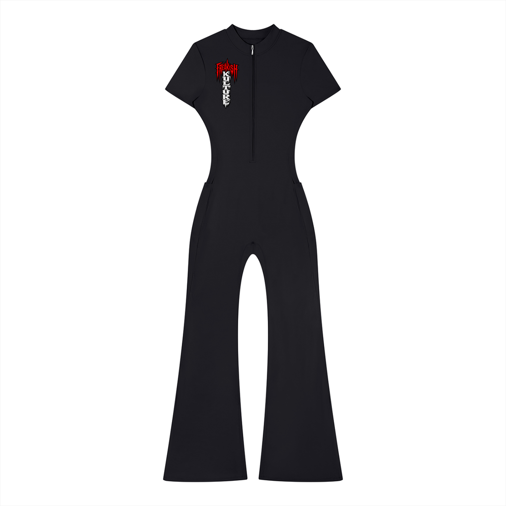 Women’s Tight Flared Leg Quarter-Zip Jumpsuit