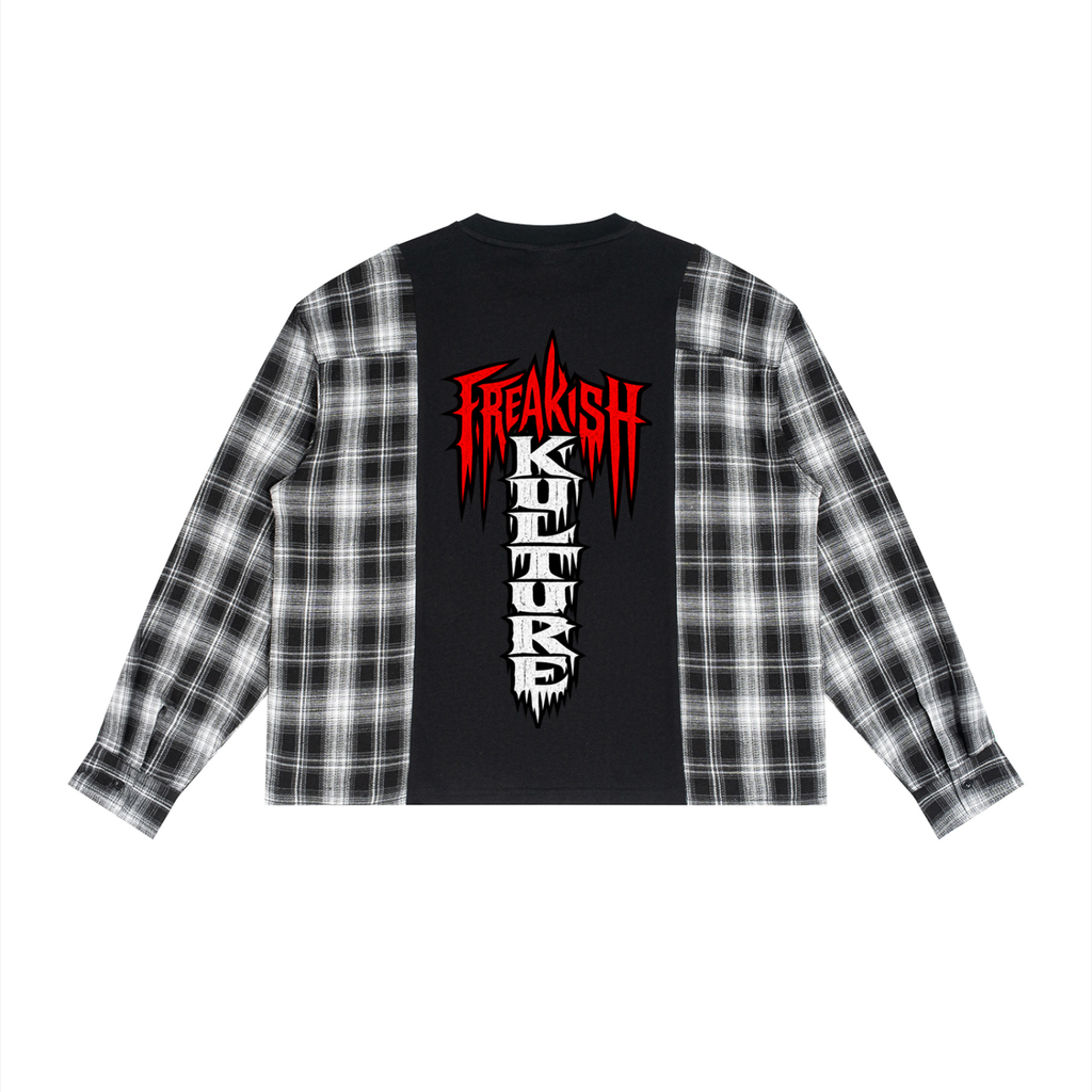 Unisex Plaid Panel Long Sleeve T-Shirt